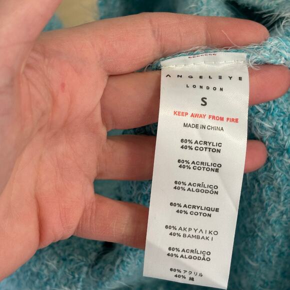 Angel Eye‎ Sweater Small Blue Waffle Tunic Pocket Smock Fuzzy Career Lounge Long - Picture 9 of 10